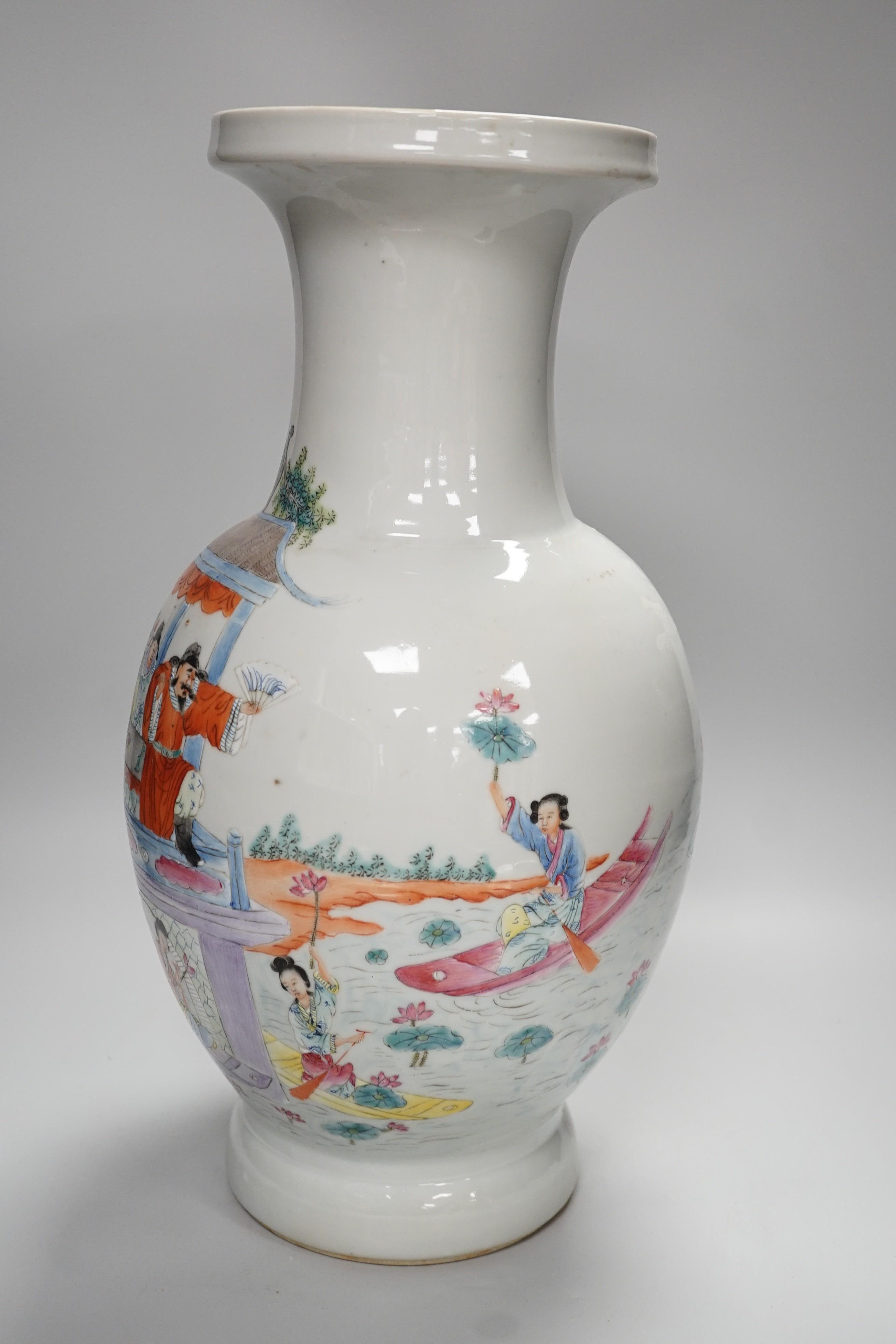 A large Chinese famille rose vase, late Republic period, 45cms high